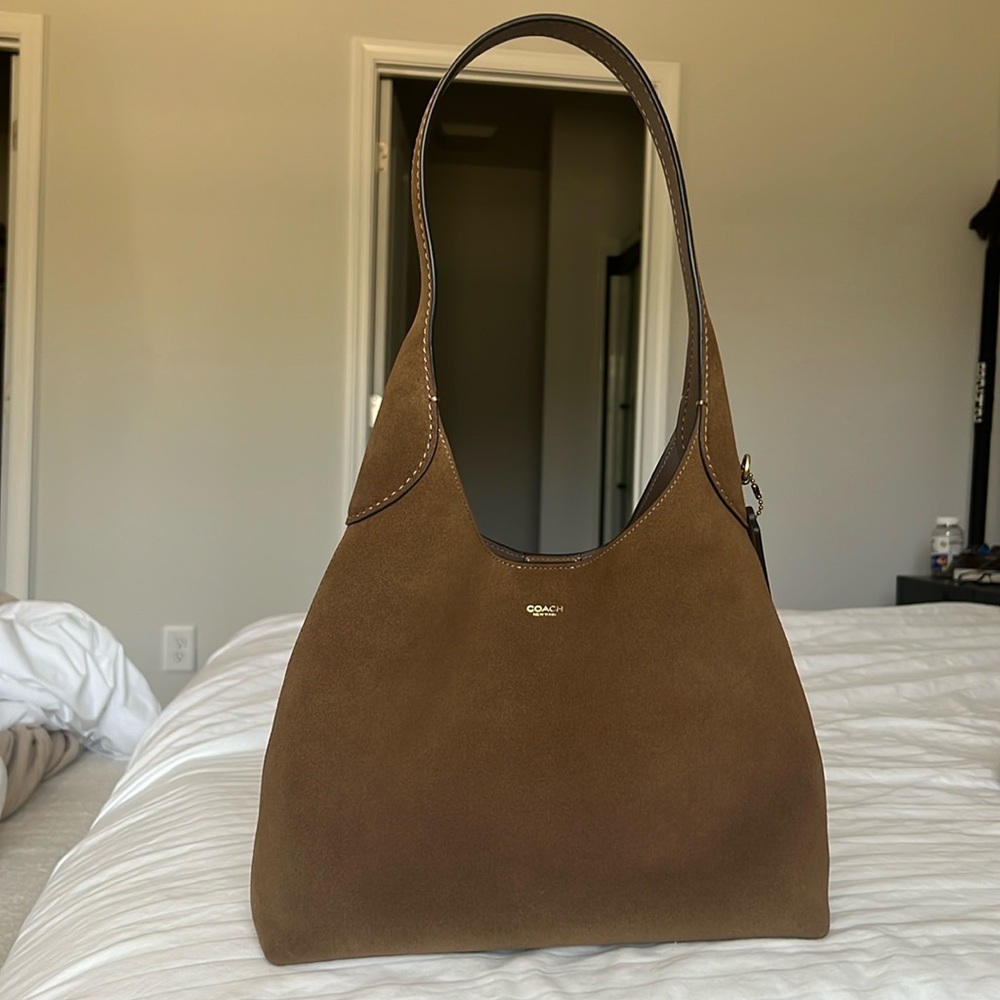 Coach Brooklyn Shoulder Bag 28 Suede Brass Cedar